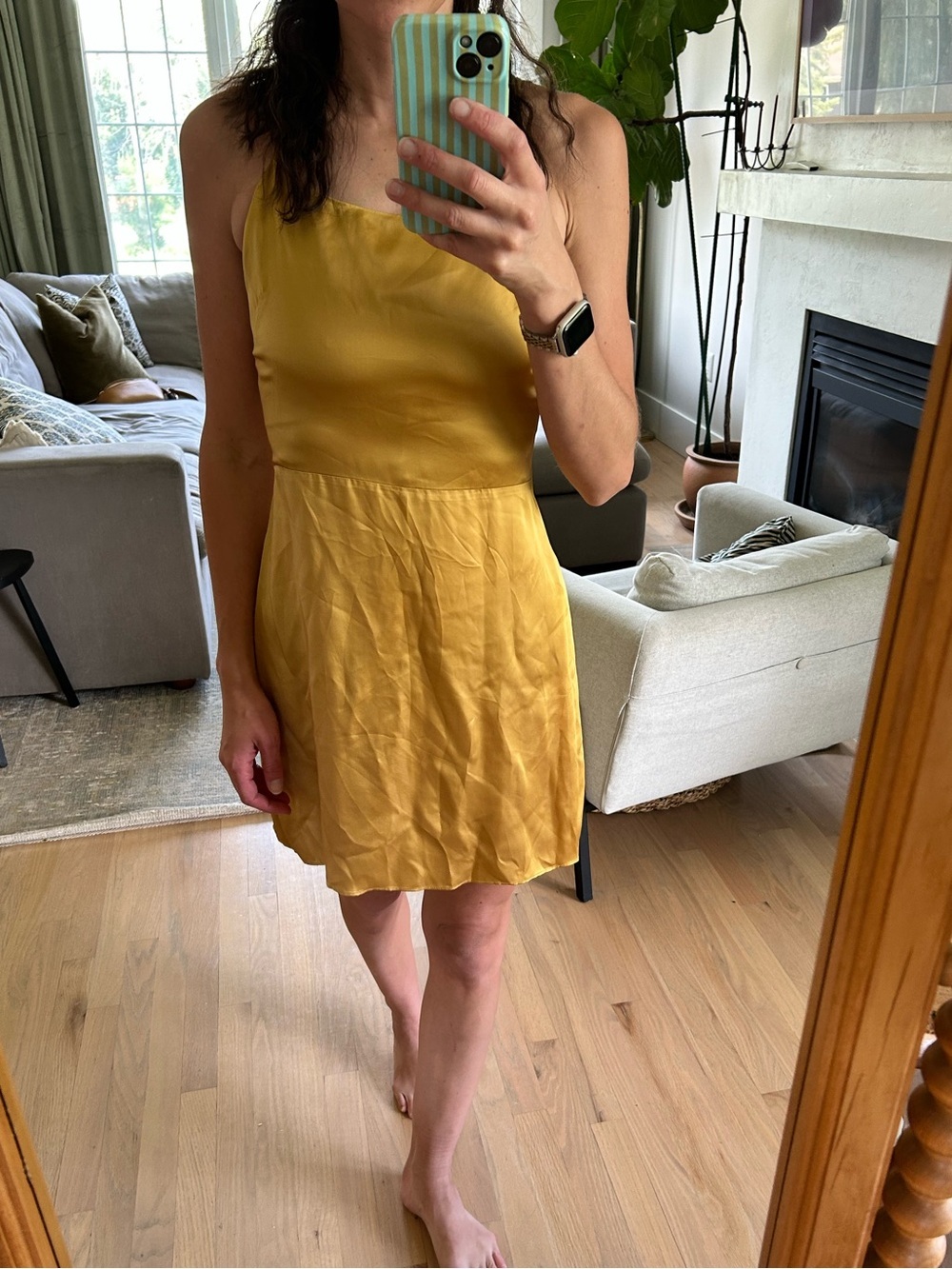 Wilfred Mustard Yellow Satin Mini Dress